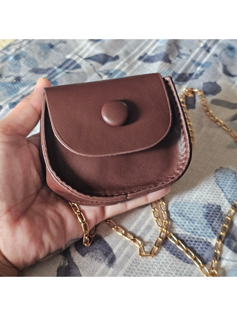 Brown Pouch wallet, or Coin purse with gold chain